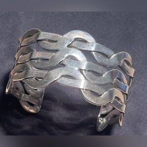 Sterling Silver Wide Heavy Lattice Basket Weave Cuff Bracelet